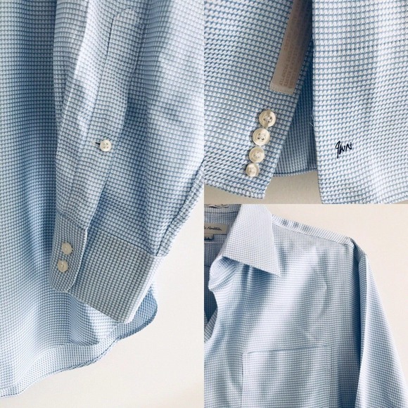 John W Nordstrom | Mens Size 17 - 33 Blue Button Up Collar Shirt Check Cuff - Picture 4 of 12